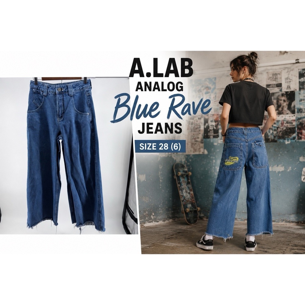 A.Lab Analog Blue Rave Wide Leg Jeans Women's Size 28 (6) Skater Grunge Y2K